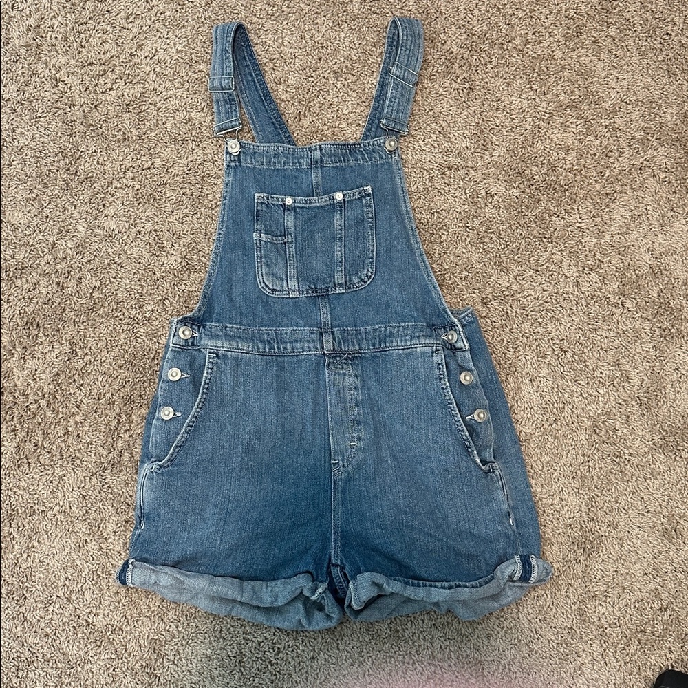 Free People Classic Blue Denim Overall Shorts